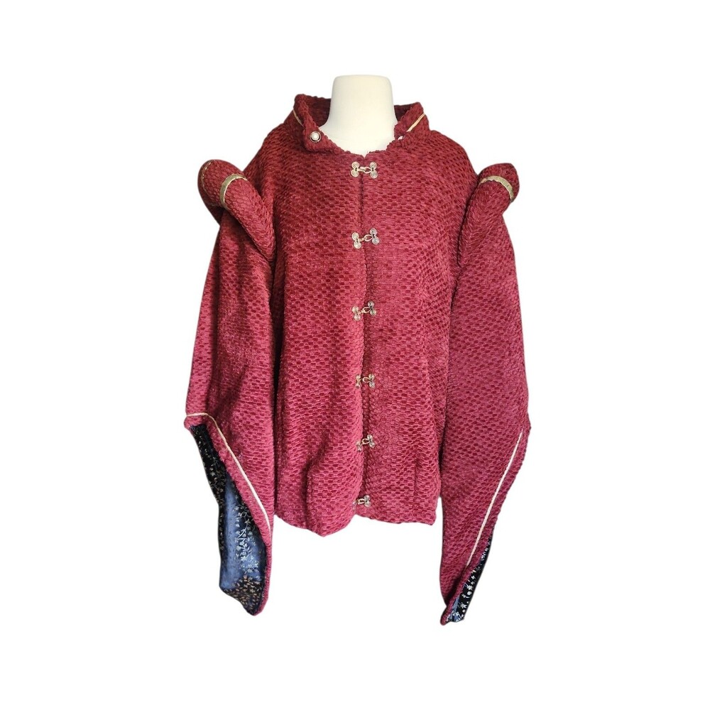 Handmade Renaissance Chenille Doublet Coat Mens XL Red Midieval Costume LARP
